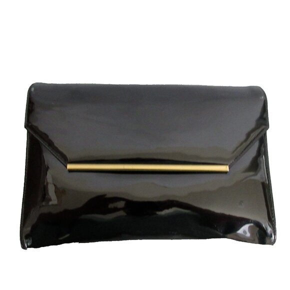 Crossbody Purse Black Faux Patent Leather Envelope Flap Clutch Bag Magnetic Snap - Picture 1 of 8
